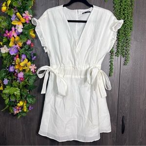 Zara White Cap Sleeve Ruffle Detailed Mini Dress Size Medium